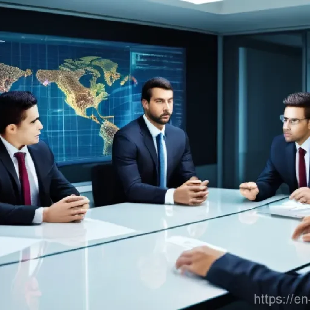 실제 사이버 공격 시뮬레이션 연습 - Cyber Crisis Unveiled in the Boardroom**
A wide shot of a brightly lit, modern corporate boardroom. ...