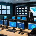 Home 18 사이버보안 학습 사이트 추천 - A modern cybersecurity training lab scene showing diverse adult learners wearing casual business att...