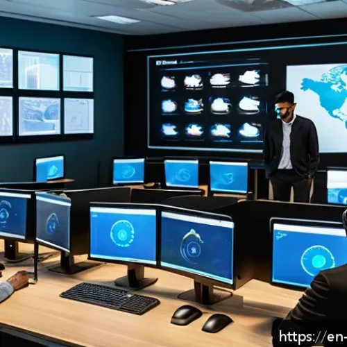 Home 30 사이버보안 학습 사이트 추천 - A modern cybersecurity training lab scene showing diverse adult learners wearing casual business att...